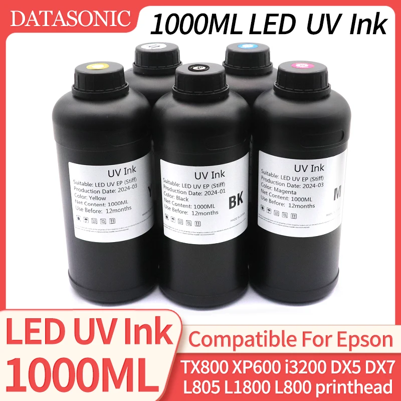 1000ML LED UV Ink For TX800 XP600 L800 L1800 L805 i3200 DX5 DX7 DX10 DX4 Printhead For Epson 1390 R1800 1900 UV Modified Printer