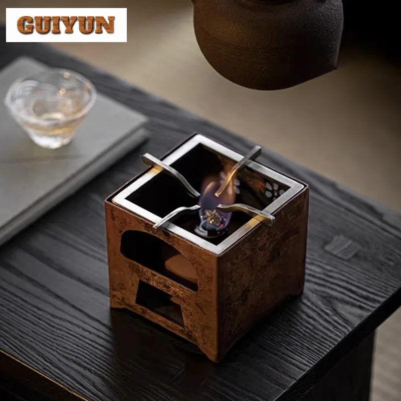 Handmade Purple Copper Tea Warmer Holder Candle Heater Stove Kettle Stand Boiling Water Carbon Furnace Tea Ceremony Ornaments
