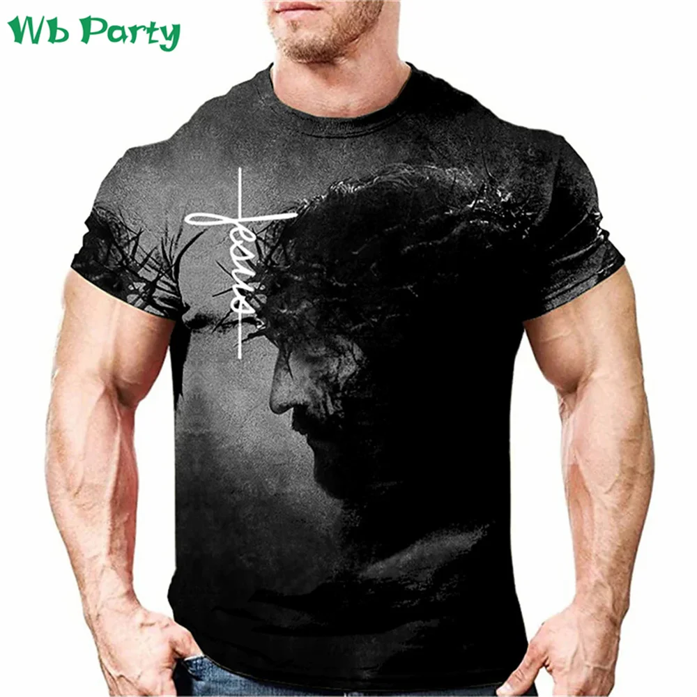 Jesus Print Short Sleeved T-shirt for Men Designer Clothes 3D Print Men Short Sleeve Tee Jesus Print Clothes Men Vintage Clothes