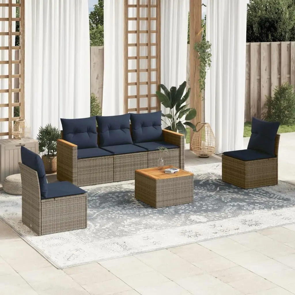 

Stylish 6 Piece Outdoor Patio Sofa Set with Gray Cushions and Durable Poly Rattan Furniture
