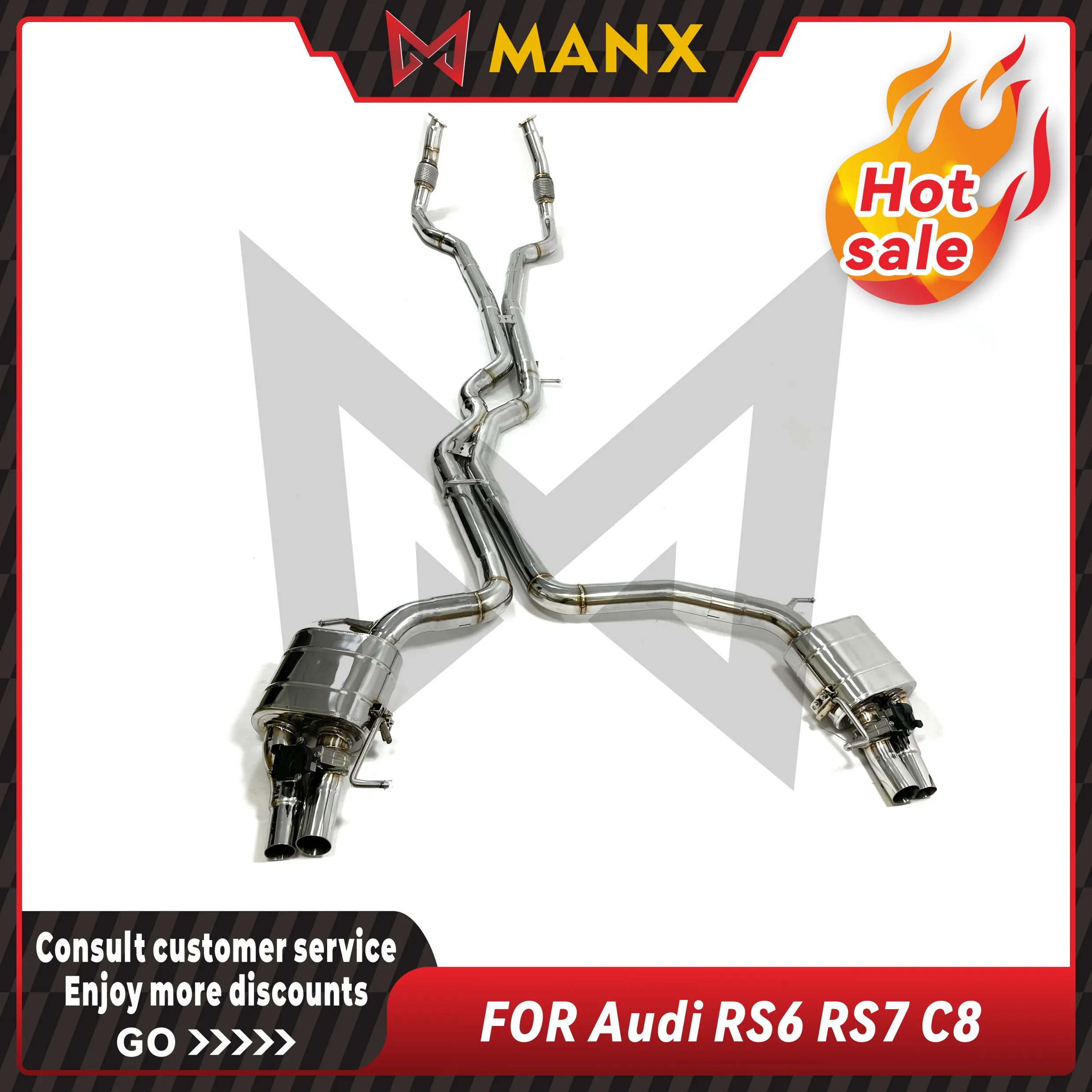 

Auto exhaust pipe Resonant tube catback for AUDI RS6 RS7 C8 Performance Exhaust pipe Muffler with remote control valve