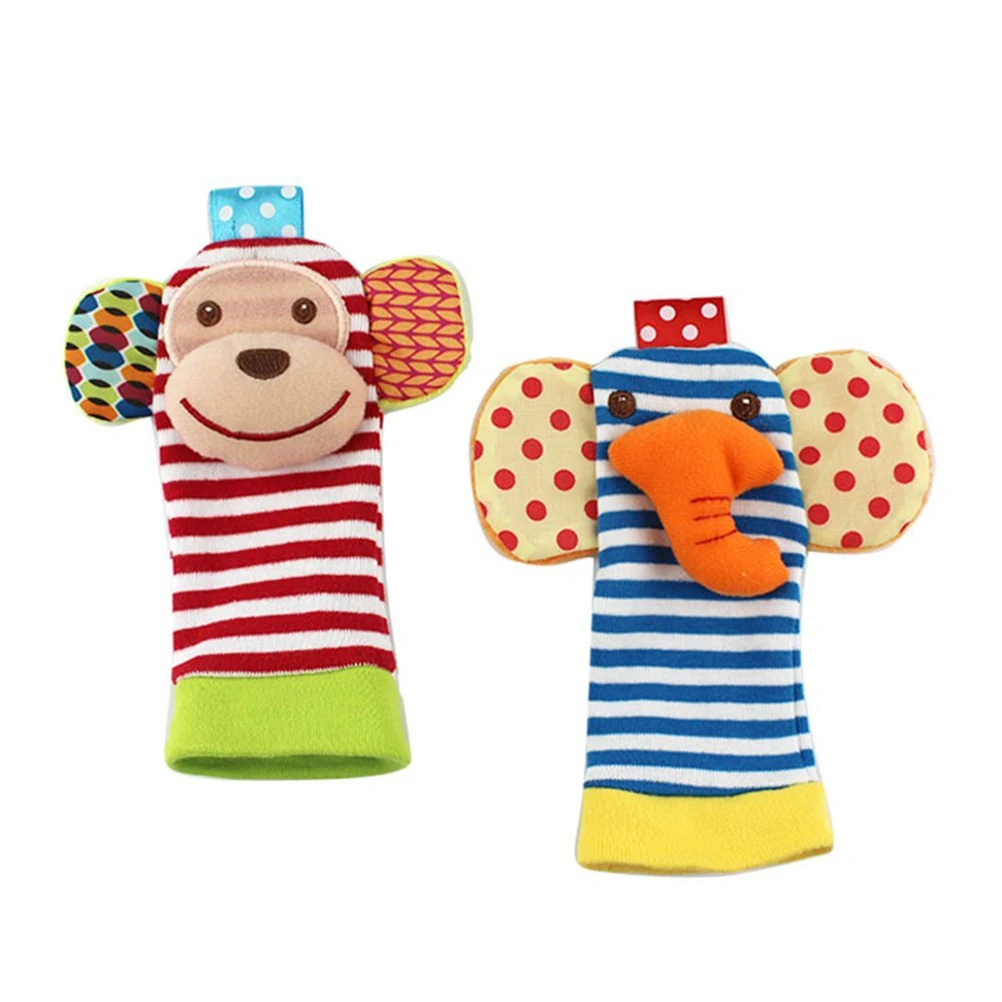

2 Pairs Wrist Rattles Socks Toys High Contrast Colors Baby Foot Infant Hand Eye Coordination Visual Auditory