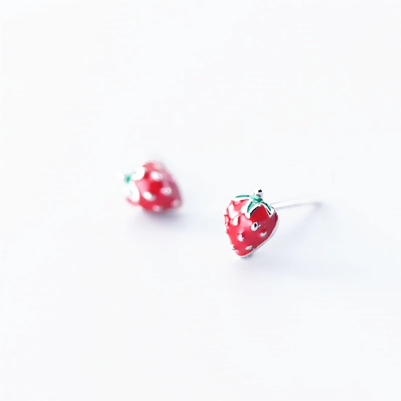 Sole Memory Fresh Cute Mini Pink Strawberry 925 Sterling Silver Female Stud Earrings EA727