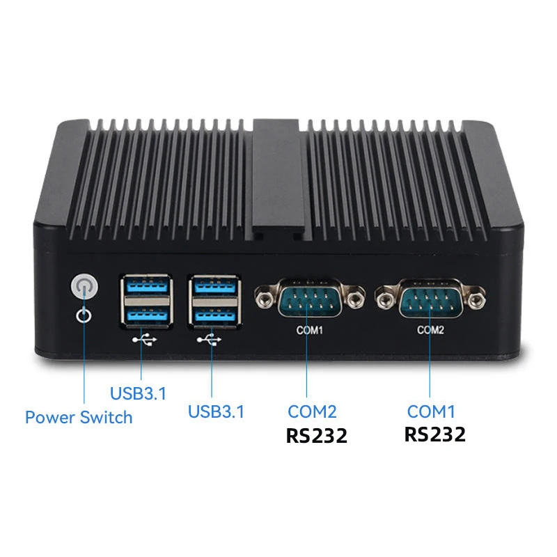 Mini PC industriale senza ventola Intel Celeron N5105 2x COM RS232 2x Gigabit Ethernet 4xUSB WiFi Supporto Windows Linux OpenWrt Debian