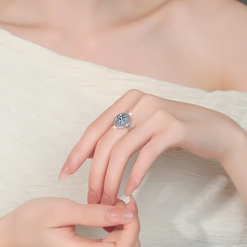 Sentimental anniversary inlay fits luxury pigeon egg ring for women with fine 3ct moissanite on pure raw PT950 platinum material