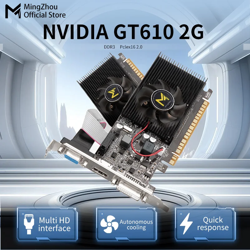 MingZhou 게이밍 비디오 카드, GeForce GT610, 2GB DDR3 128 비트 컴퓨터 그래픽 카드, NVIDIA 게임 PC GT 730 4GD3 HDMI DVI