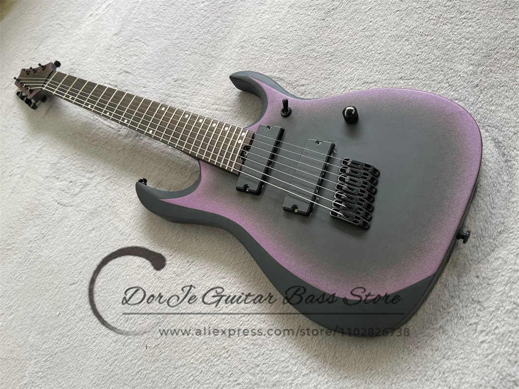 7 String Matte Black Purple Electric Guitar Mahogany Body Wing Wood Neck Independent bridge Fan Piece Note black tuning