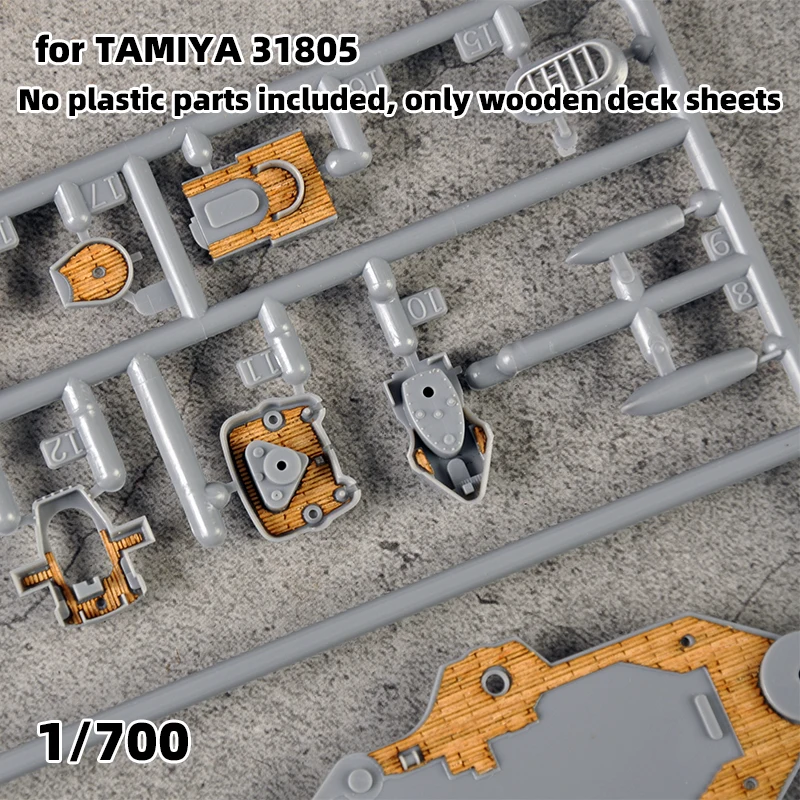 Modell-Upgrade-Teile, lasergeschnittene Holzdeckplatte mit selbstklebender Ankerkette für Tamiya 31805 Heavy Cruiser Prinz Eugen 1/700 – Detail 1