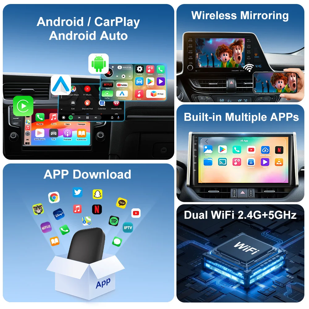 VCARLINKPLAY Android 15 Carplay Ai Box Wireless Android Auto Carplay Adapter for Netflix YouTube Ai Smart Car Systems  Gifts view 6
