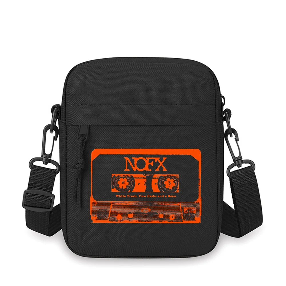 

Tape cassette style design,words,NOFX Men Crossbody Bag Single Shoulder Women Cartoon Anime Film Printing Design Unisex