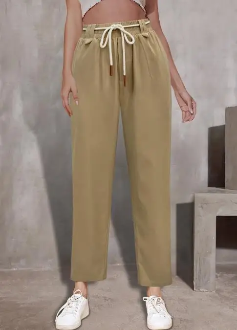 

Women Pants Spring and Autumn New Smoke Tube Pants Harlan Personalized Casual Hundred Matching Waist Rope High Waist Work Pants