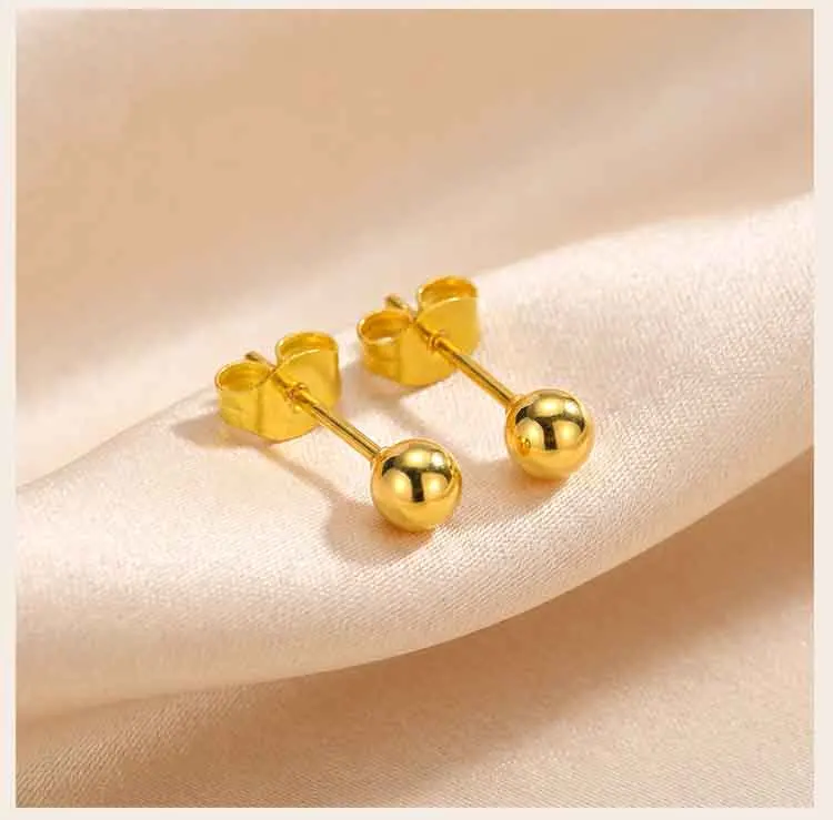 18K vergoldete Kugel-Ohrstecker für Damen, hypoallergene runde Edelstahl-Ohrringe, minimalistischer Alltagsschmuck – Detail 6