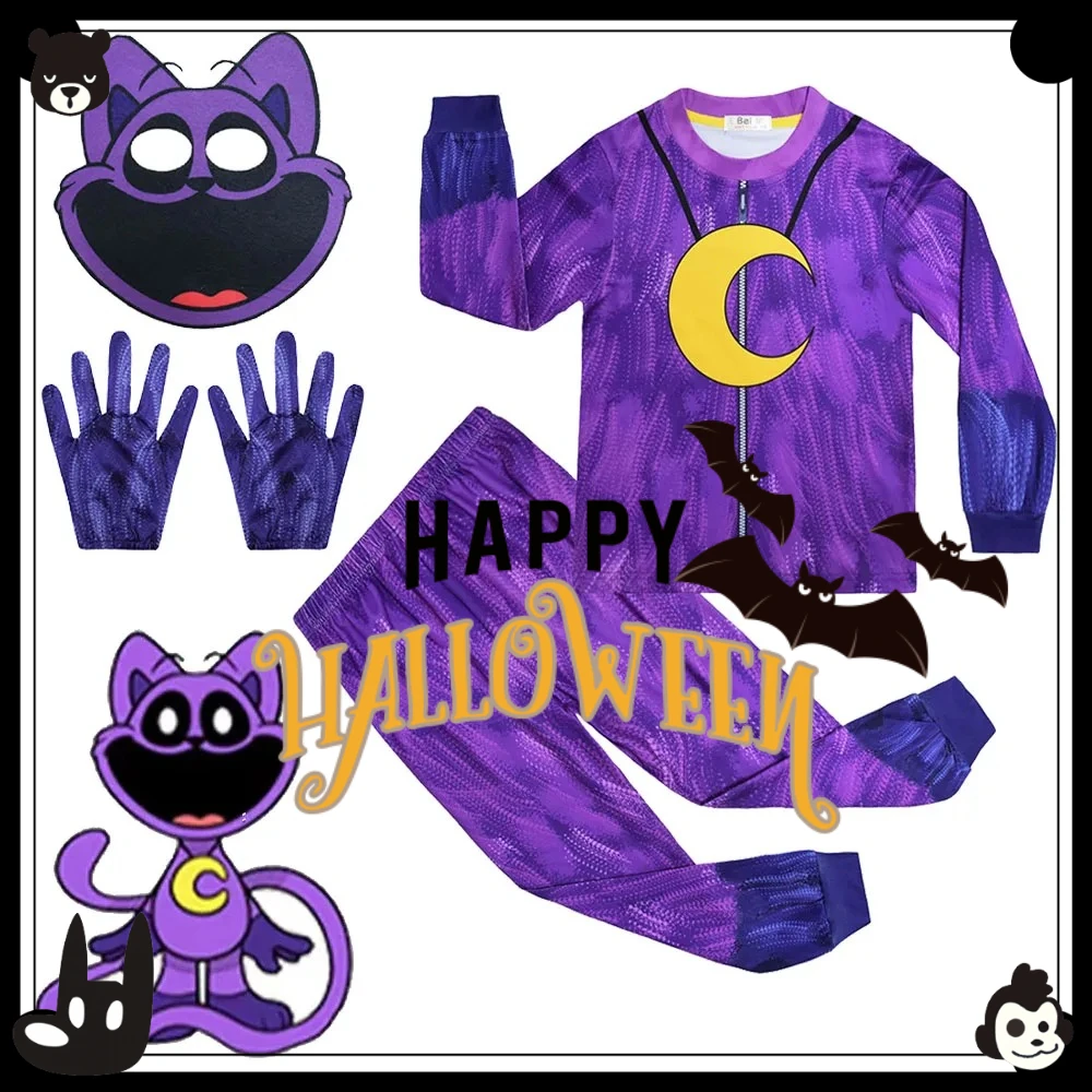2025 Halloween Kids Smilie Critters Cosplay Costume Terrify Animals Catnap Print Tshirt Pants Autumn Homewear Set for Boys Girls