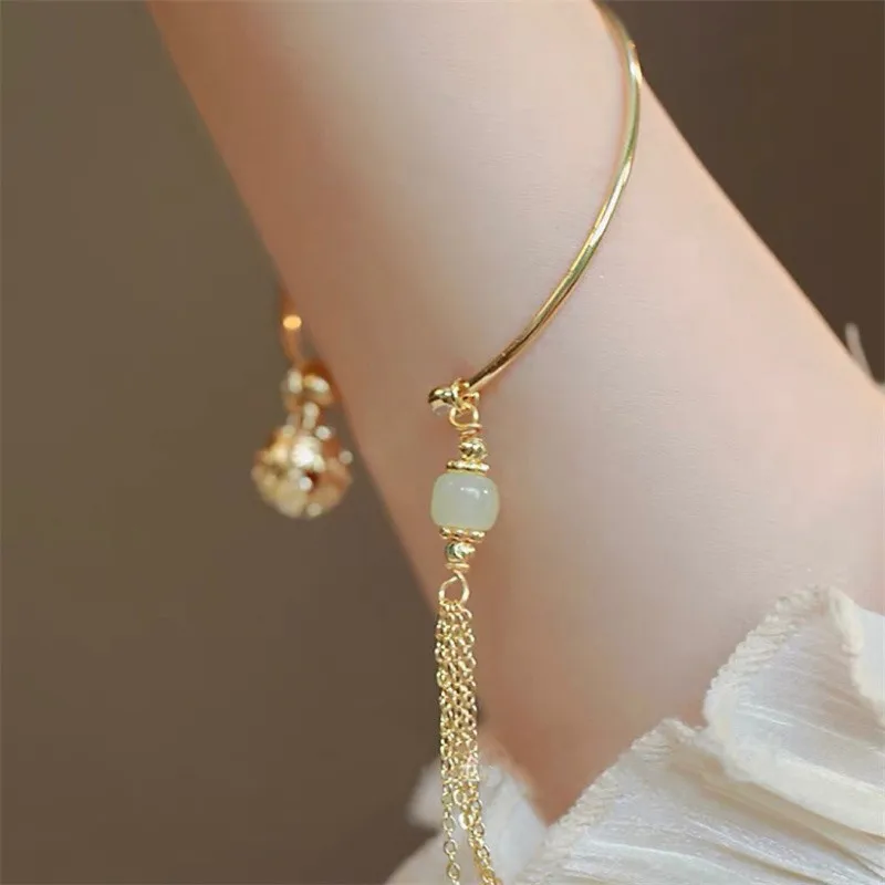 Rinhoo Fashion Lucky Transshipment Bead Bell Tassel Bracelet For Women Girl  Retro Ethnic Wind Jasper Bracelets Jewelry Gifts