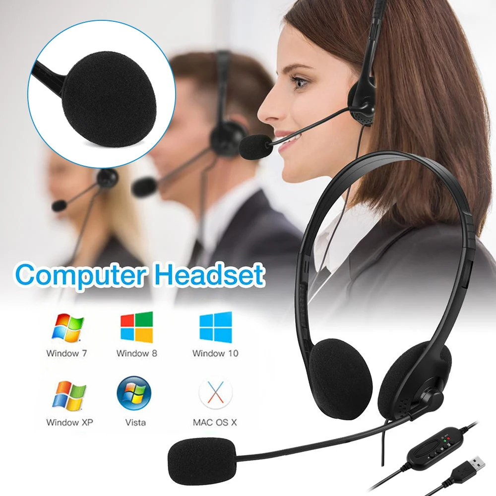 NEW USB Headset with Microphone Noise Cancelling & Volume Control Wired Headphones for Call Center Home Offices Dual Ear Headset