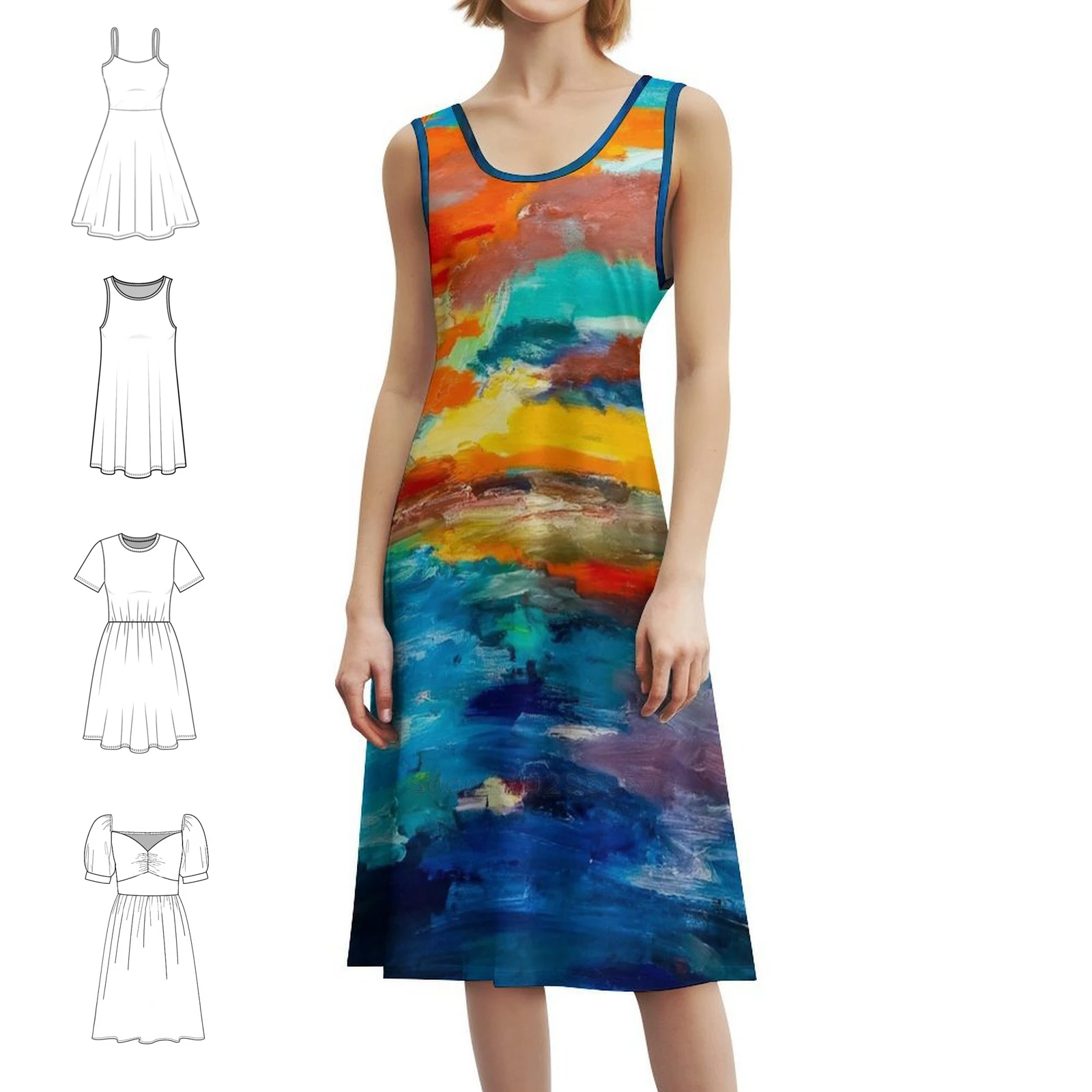 

Sunset Bohemian Sleeveless Dress Multi-Print Beach Vacation Party Dress Sunset Tanya Zevallos Abstract Nature Women's Dress