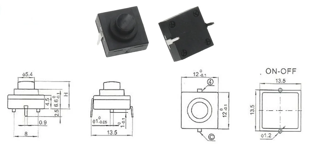 12*12*9.4mm Flashlight Button Switch 1A 30V CB-1212-112D 2Pin Ultra-Thin Middle of the feet