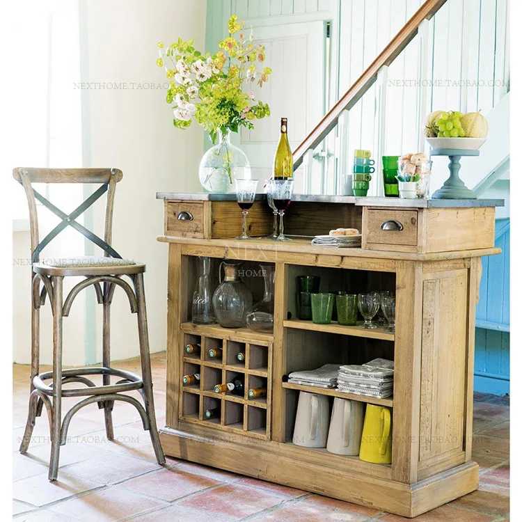 American country style solid wood old retro pure solid wood wine cabinet bar bar side cabinet locker operation table