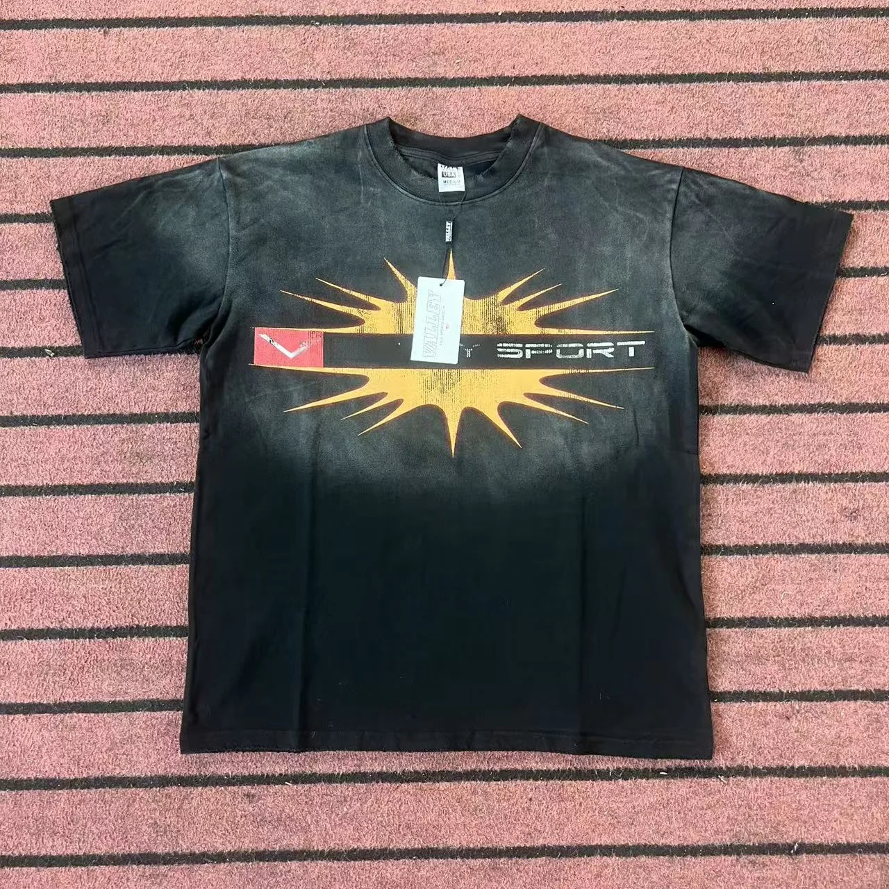 Vale Valley Retro Washed Cotton Short Sleeve T-Shirt Unisex Heavyweight Street Style Hip Hop Print Casual Top for Youth