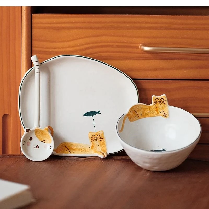 

cute ceramic set underglaze color hand painted rice dessert one serving