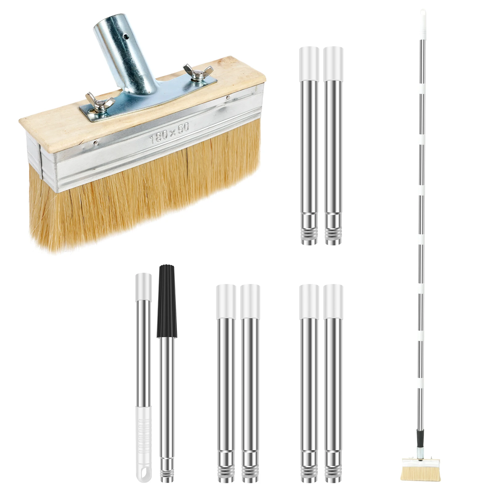 1/2 Pcs Deck Paint Brush 8 Section Detachable Handle Cleaning Brushes Multi-purpose Decks Staining Brush for Painting Fence Wall