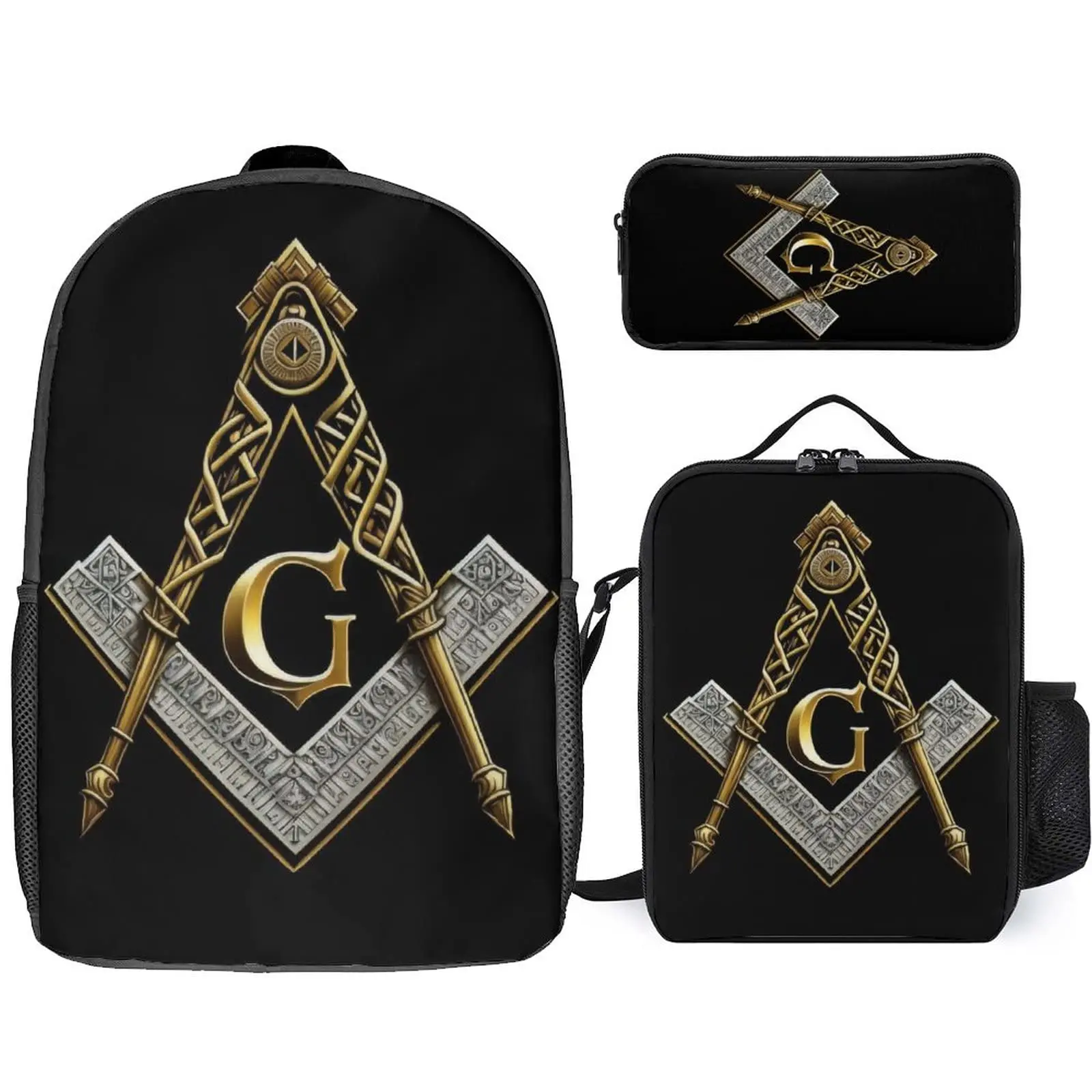 Mochilas escolares de grande capacidade para crianças, mochilas com lancheira, Illuminati, olho que tudo vê, símbolo maçom padrão, adolescente Bookbag, 3 pcs