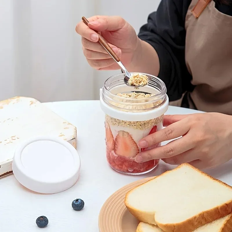 350ML Overnight Oat Cup Glass With Lid And Spoon Seal Food Breakfast Cup Portable Cereal Milk Salad Yogurt Cup Kitchen Item