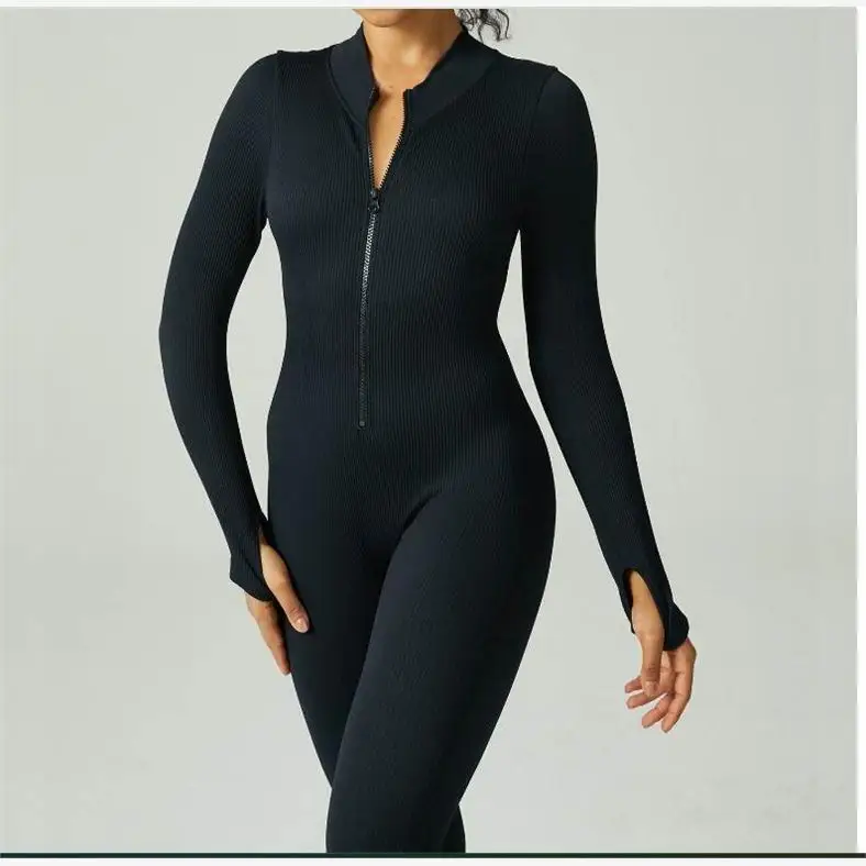 

Женский спортивный костюм для йоги с высокой талией: облегающий комбинезон с длинными рукавами на молнии для фитнеса и тренажерного зала