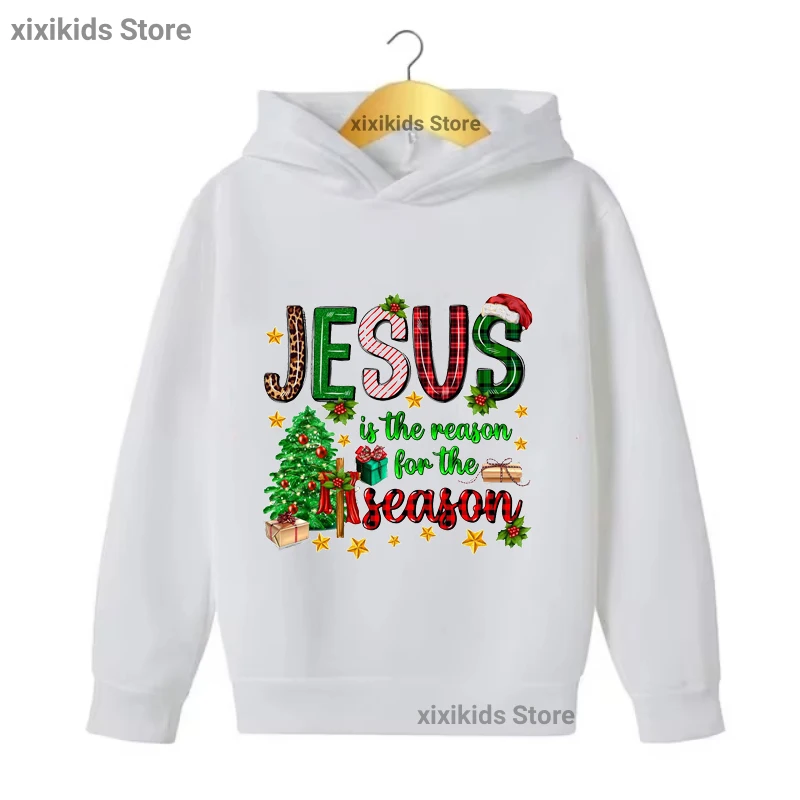 يسوع سبب الموسم الجرافيك المطبوعة قبعة هوديس هدية الكريسماس Kawaii الاطفال ملابس الشتاء/الربيع البلوز معطف