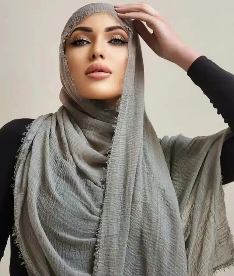 Crinkle Cotton Hijab Scarf Women Turban Big Size Muslim Shawl Plain Bandana Breathable Women\'s Shawls Foulard Hijab Hood Ramadan