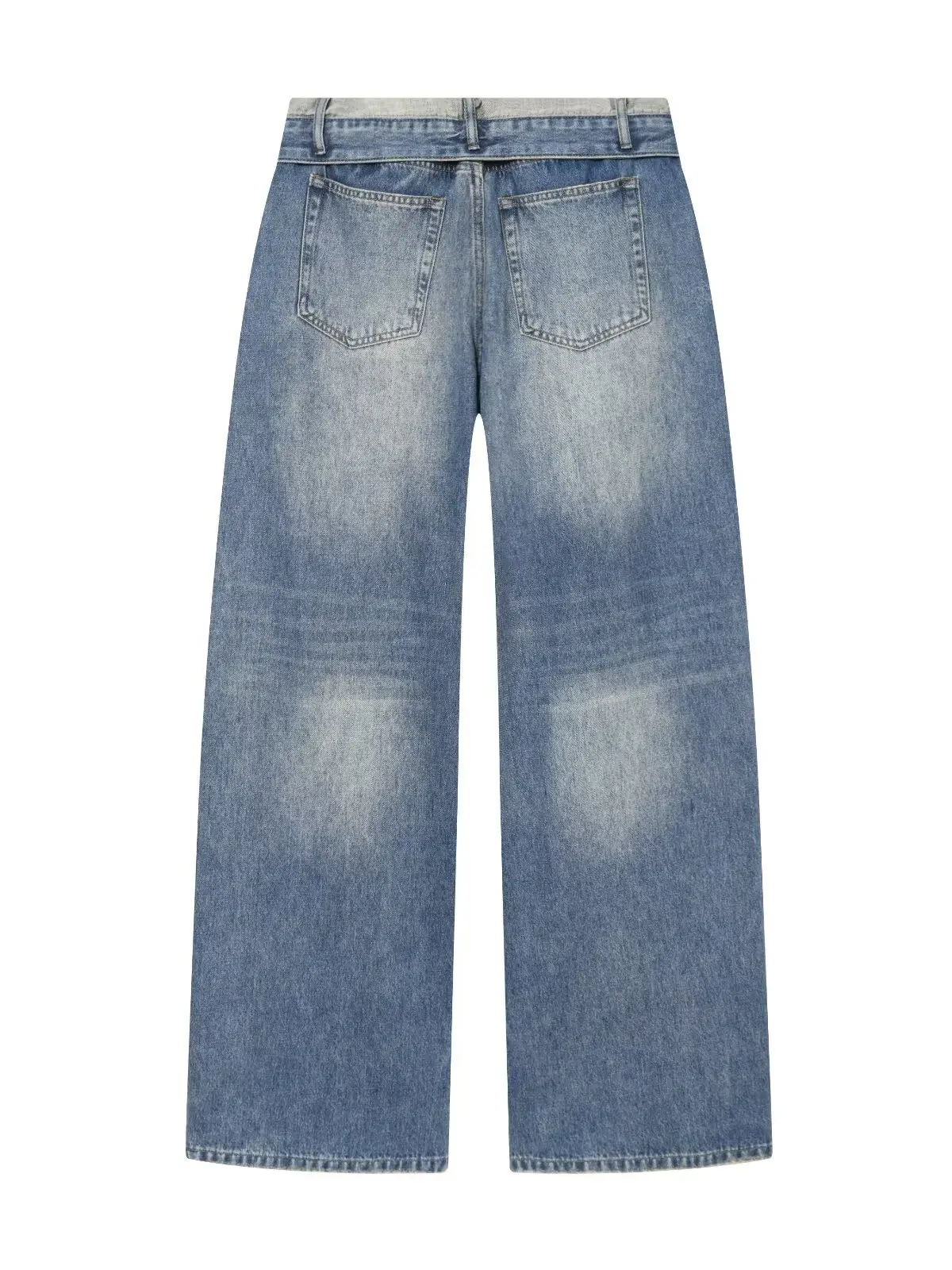 American Style Straight Leg Jeans Women's Spring Autumn mid Waist Cuffed Long Pants Knee Hole Street Snap Button Denim