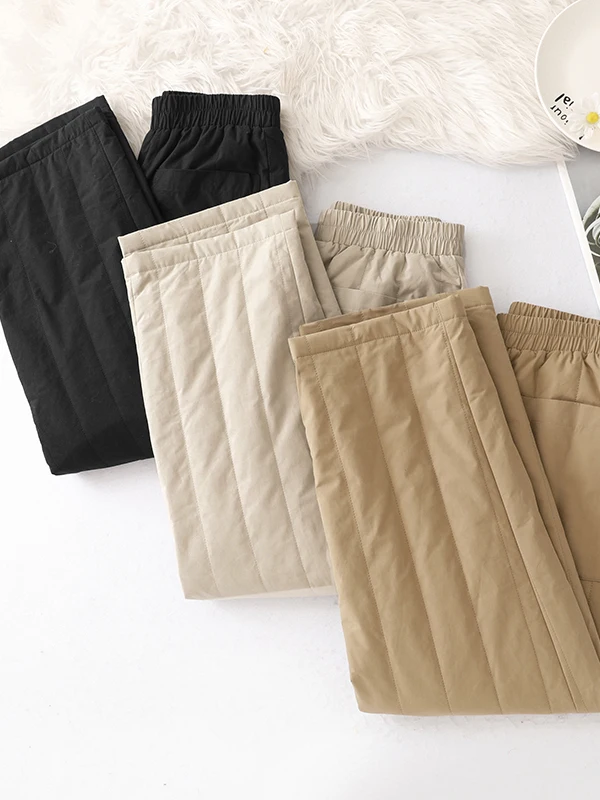 Koreaans Japans merk plus maat Winter Nieuwe elastische taille Losse afslankende verdikte warme katoenen gewatteerde broek met rechte pijpen Dames...