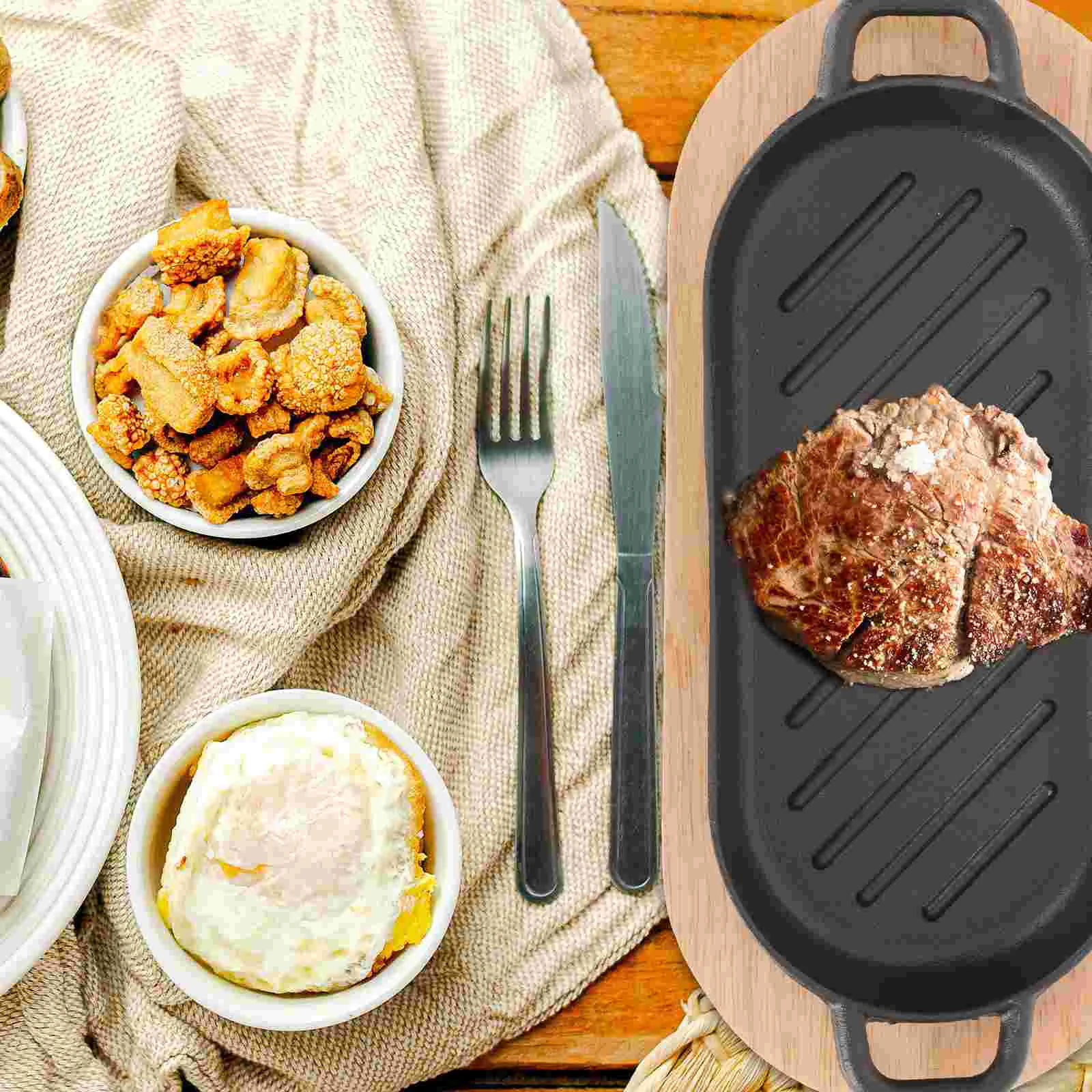 Cast Iron Griddle Pot Electric Grill Skillet Top Sizzling Plate Frying Pan Non-stick Steak Platter