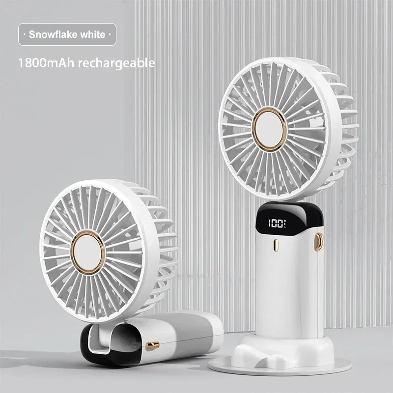 Tragbarer Mini-Handventilator, faltbar, zum Aufhängen am Hals, 5 Geschwindigkeiten, wiederaufladbarer USB-Ventilator mit Telefonständer und Bildschirm, 1800 mAh