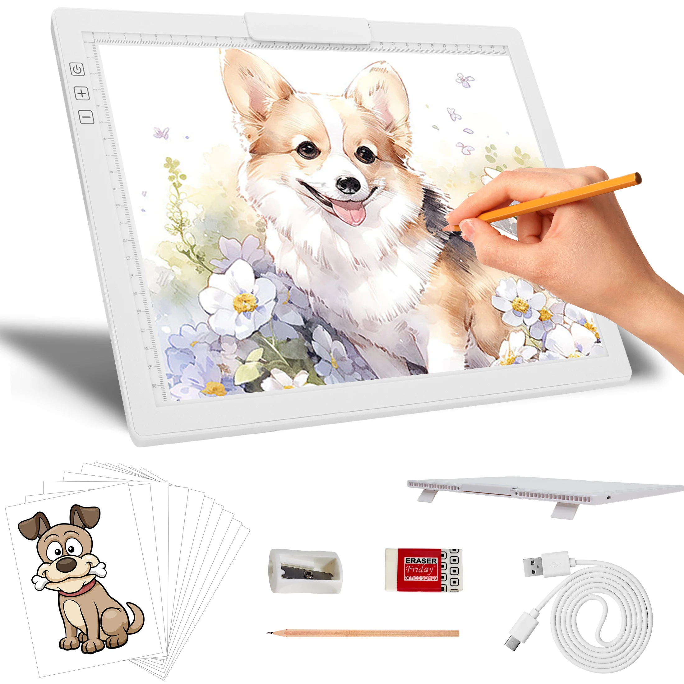 Rechargeable A4 Light Pad with Innovative Stand and Top Clip,  Wireless Bright Light Tracing Boardfor Artists, Drawing, Cricut