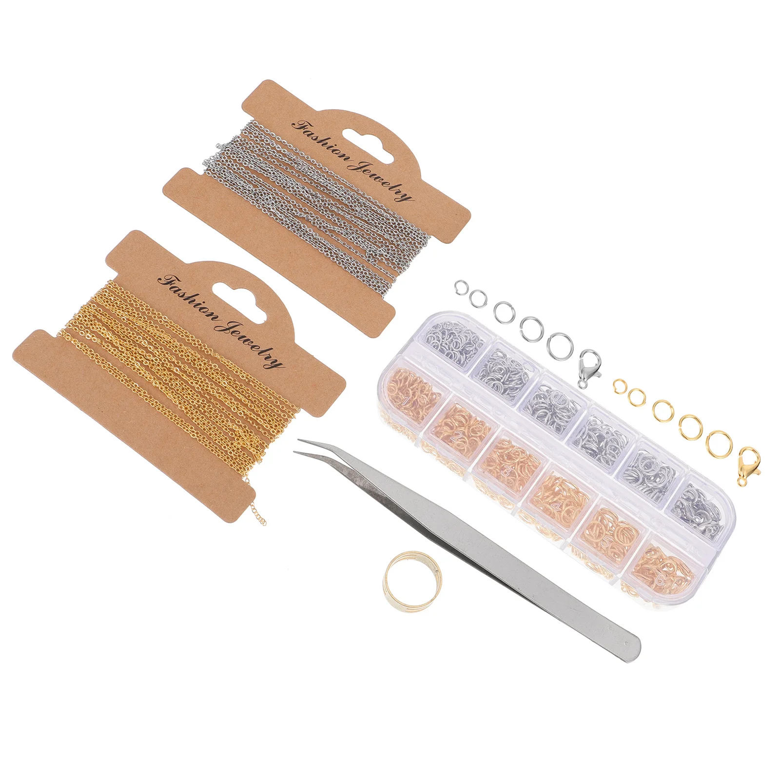 

1 Set Copper Coated Iron Chains Jewelry Making Kit Diy Craft Projects Lobster Clasps Open Rings Metal Tweezers Repair Tools