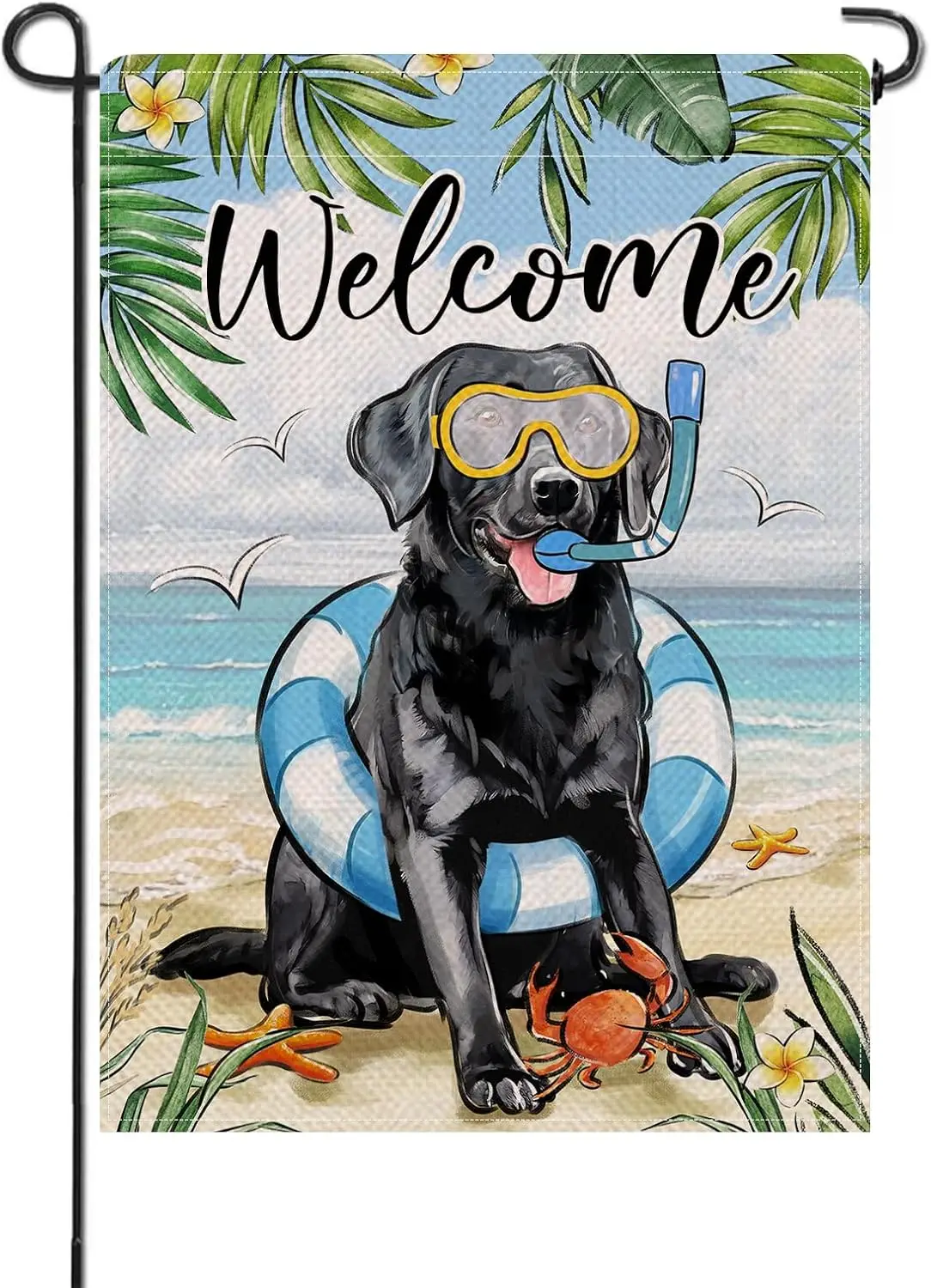 Artofy Welcome Spring Summer Black Labrador Dog Small Decorative Garden Flag, Pet Beach Coastal Yard Lawn Outside Decor Dog  SSL