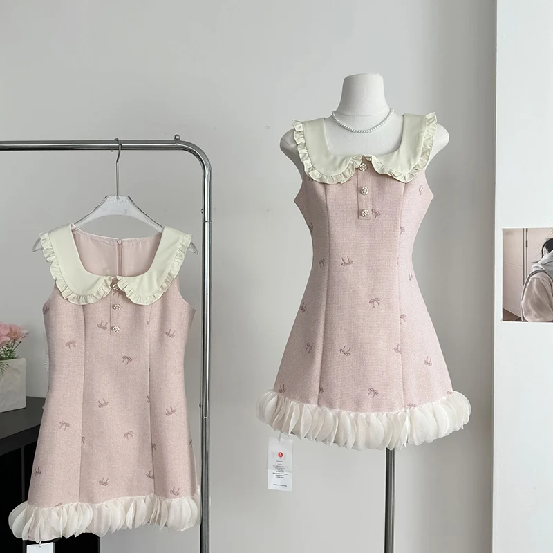 MEXZT Sweet Pink Mini Dress Women Fashion Kawaii Party Bow Patchwork Dresses Korean Elegant Sundress Summer Bodycon Vestidos New