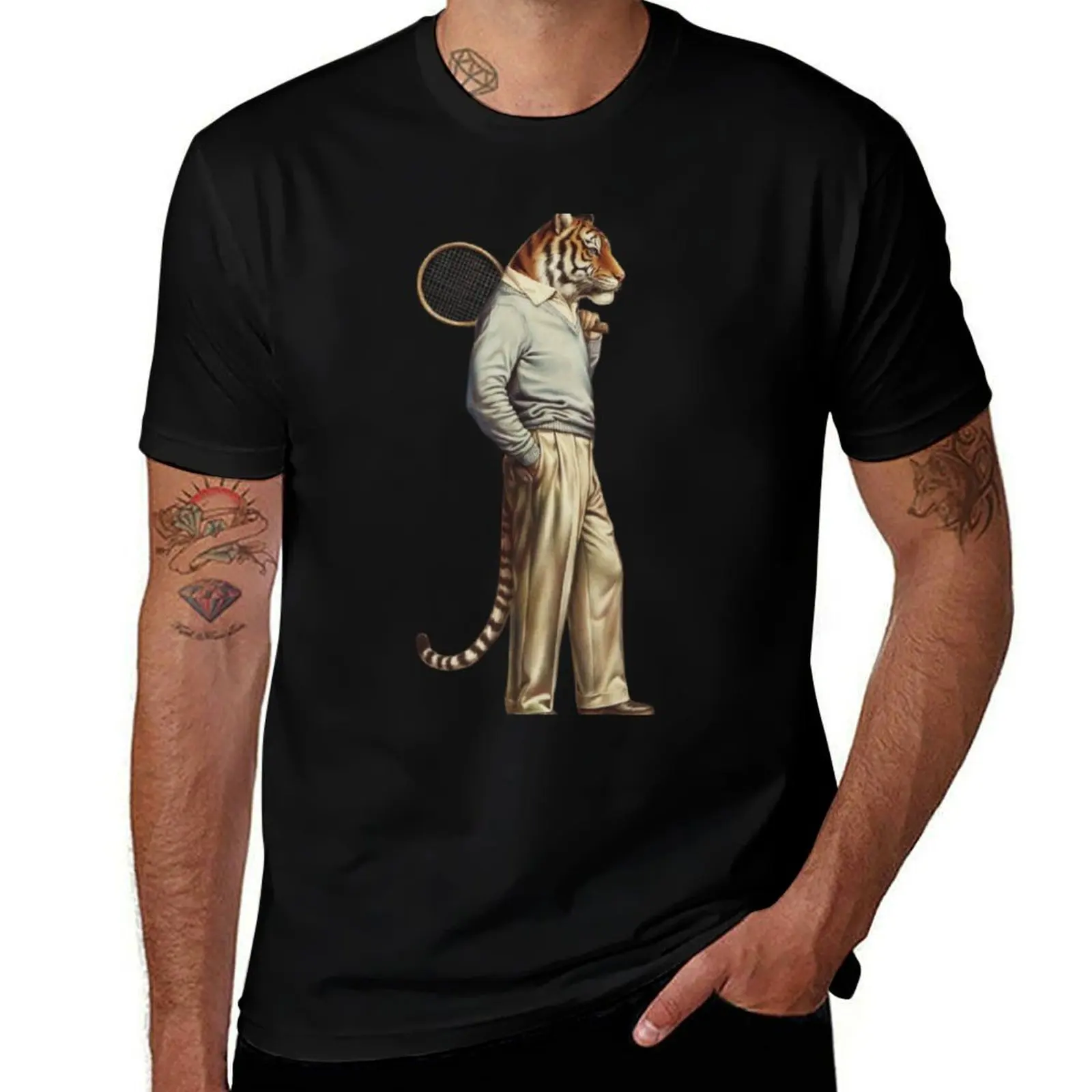 Tiger playing tennis T-Shirt cotton t shirt pack T-Shirt