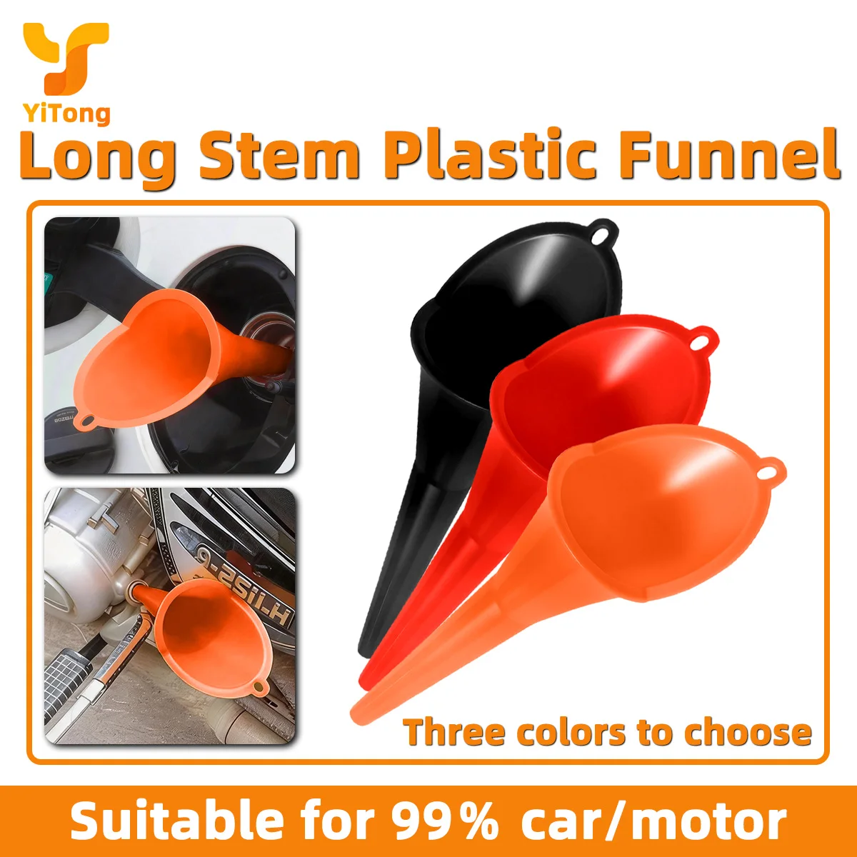 Yitong Auto Fuel Funnel Universal Automotive Long Stem Funnel Oil Fuel Filling Tool Plastic Oil Funnel Motorcycle Refueling Tool