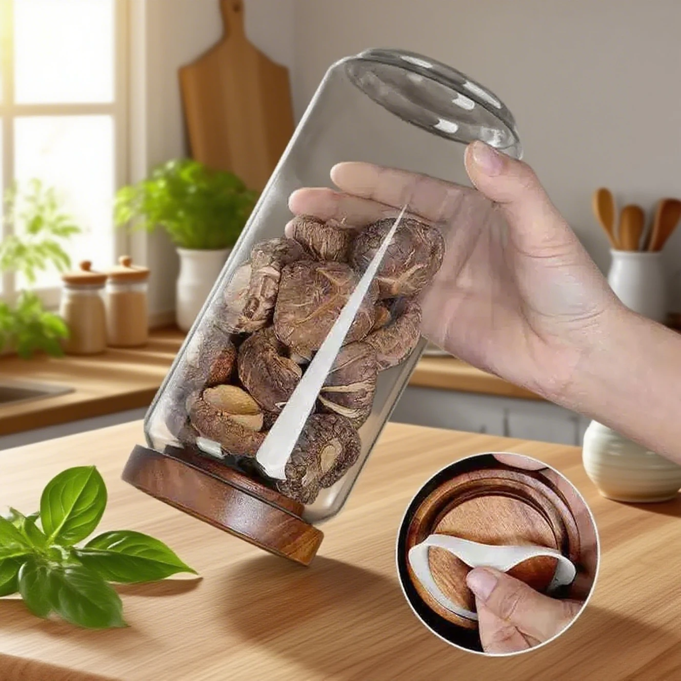

Transparent Glass Storage Jars with Wood Lid Heat-resistant Kitchen Food Container Grains Tea Coffee Beans Grains Jar Containers
