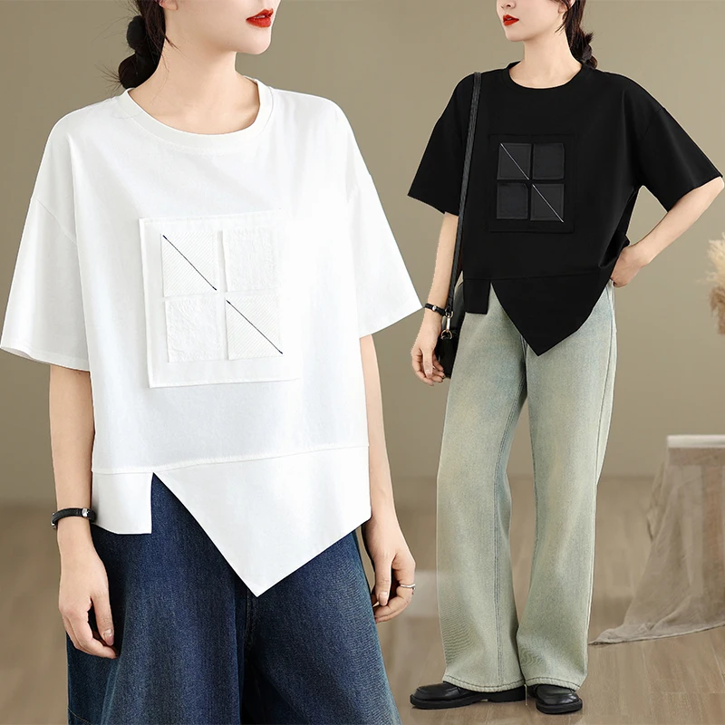 

Summer New Sle plus Size T-irt Faionable Slimming ort Sve Top Versatile Cotton Blend Comfortable round Ne Design