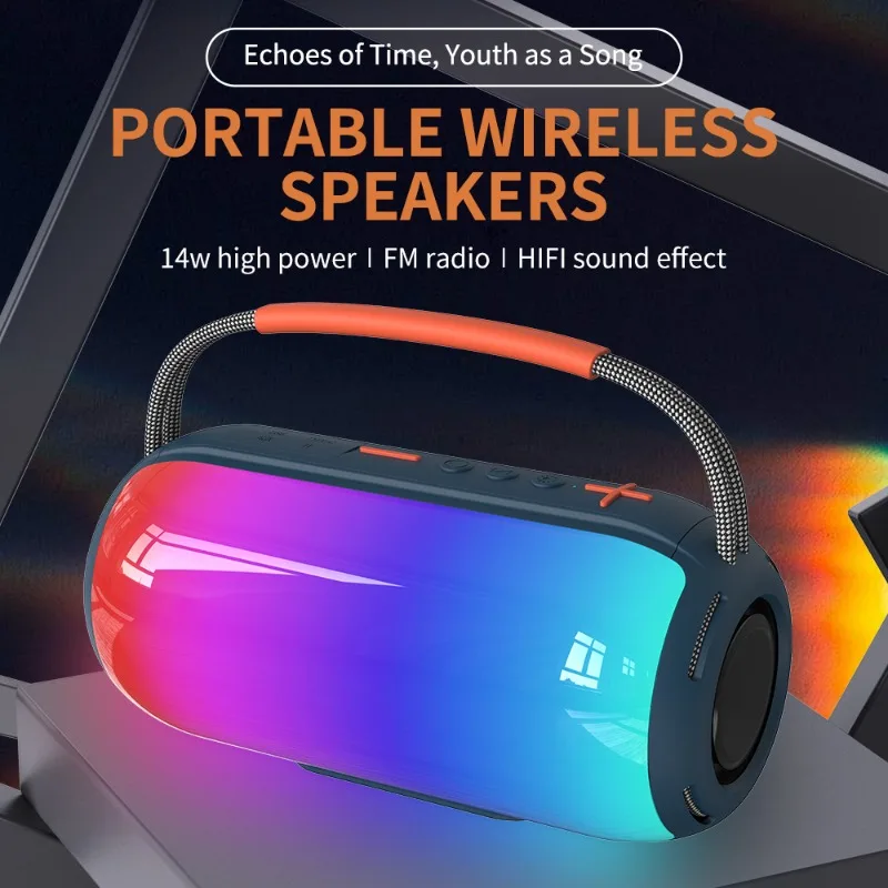 14W Portable Bass Stereo Tweeter Bluetooth Wireless Speaker with Disco Light, Supports Party USB/TF Card/Auxiliary/FM