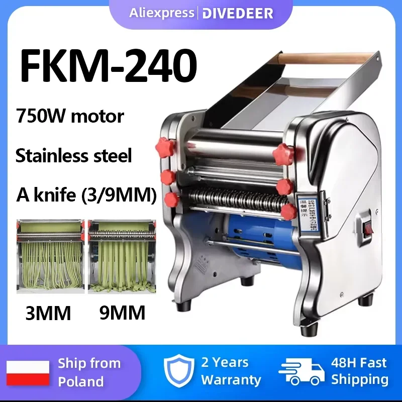 DIVEDEER FKM-240 électrique 750W feuilletée de pâte pour ménage/commercial en acier inoxydable fabricant de nouilles rouleau de pâte presseur Machine