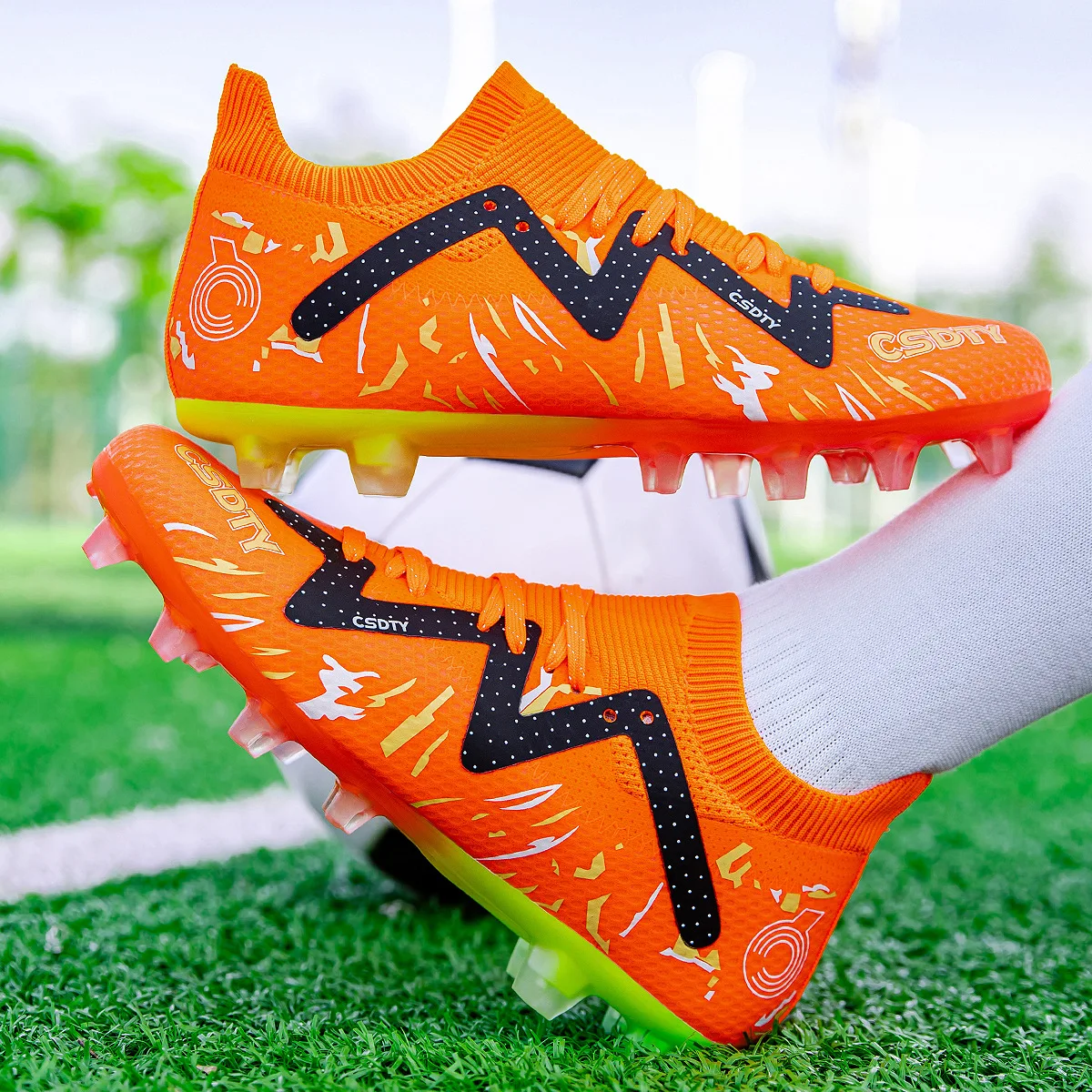 

New Men Soccer Shoes Training Boys Outdoor Sport Football Boots Adult Long Spikes Non Slip Cleats Breathable Match Comfortable