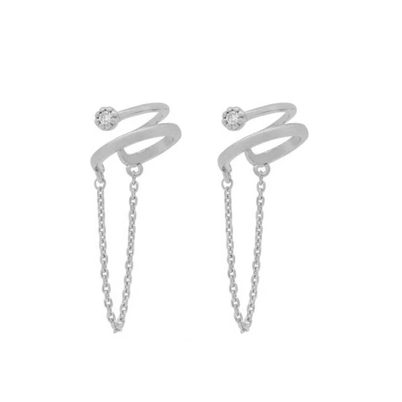 KEYOUNUO Gold Filled Silver Color Zircon Chain EarCuffs For Women Fake Piercing Women\'s Clip Earrings Fashion Jewelry Wholesale