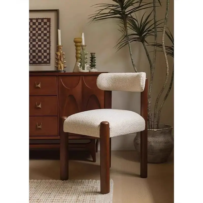 

Household medieval solid wood dining chair leisure chair retro study French pastoral cream makeup chair