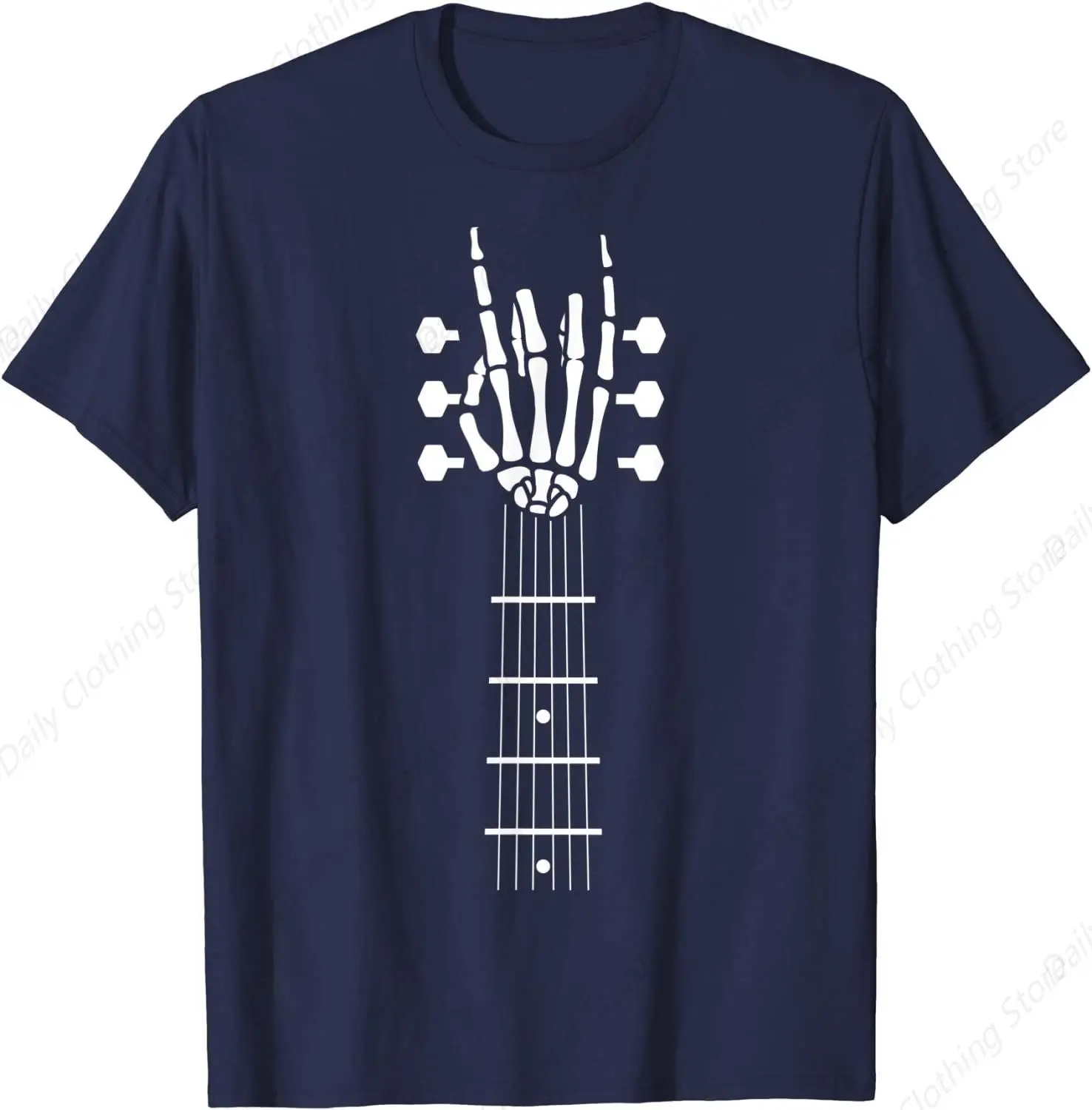 Skeleton Hand Guitar Cool Easy Halloween Gift T-Shirt Round Neck Cotton Male T-shirts Normal Tops T Shirt