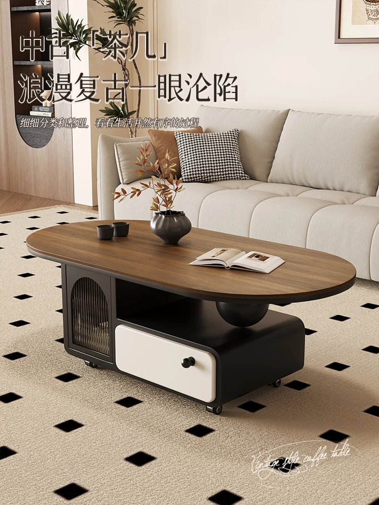 

French medieval cream wind solid wood coffee table living room home retro color matching creative design sofa side few trolleys