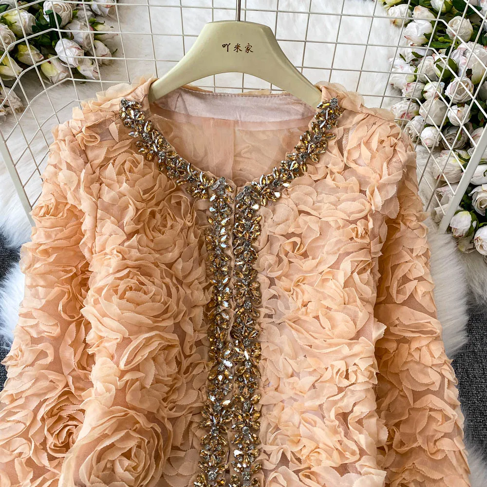 Autumn Spring New Pink Fragrant Coat Women's Nail Diamond Fashion Lace Jacket